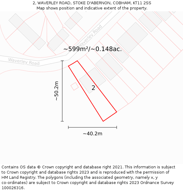 2, WAVERLEY ROAD, STOKE D'ABERNON, COBHAM, KT11 2SS: Plot and title map