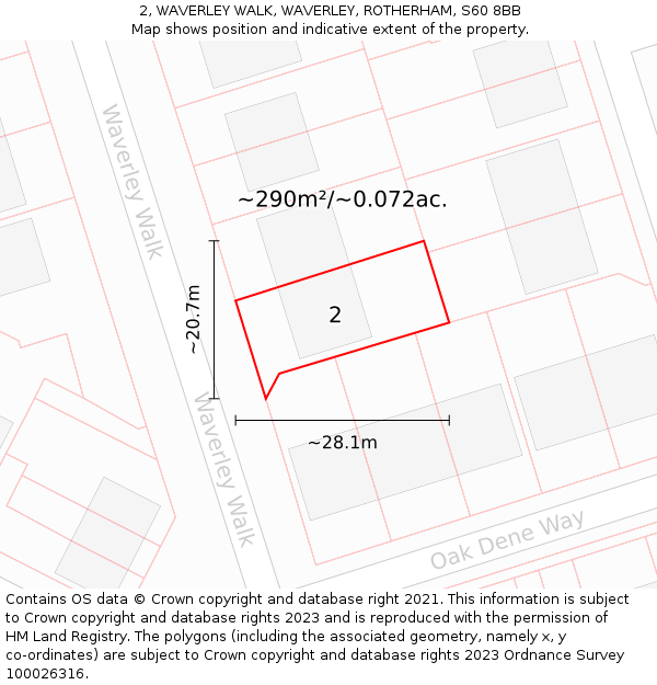 2, WAVERLEY WALK, WAVERLEY, ROTHERHAM, S60 8BB: Plot and title map