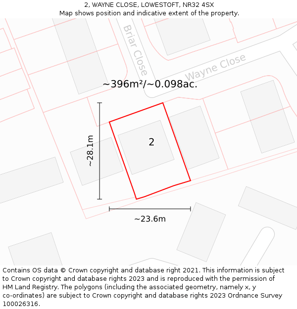 2, WAYNE CLOSE, LOWESTOFT, NR32 4SX: Plot and title map