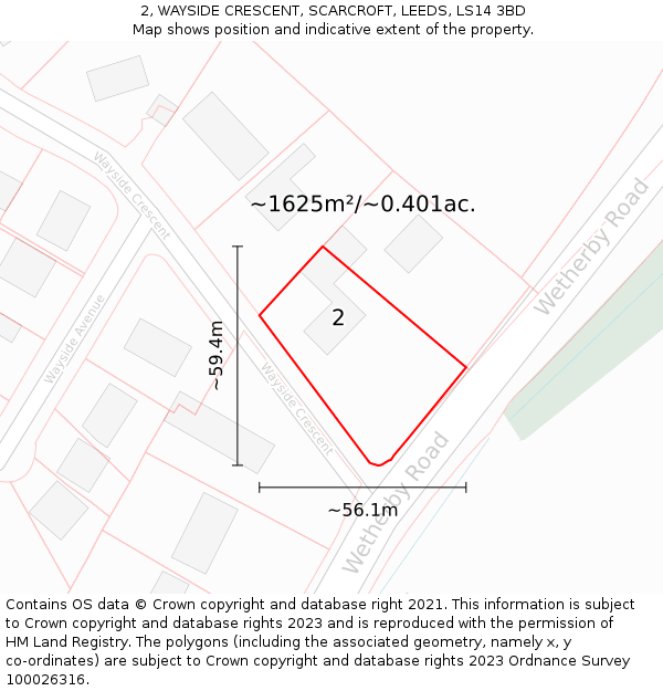 2, WAYSIDE CRESCENT, SCARCROFT, LEEDS, LS14 3BD: Plot and title map