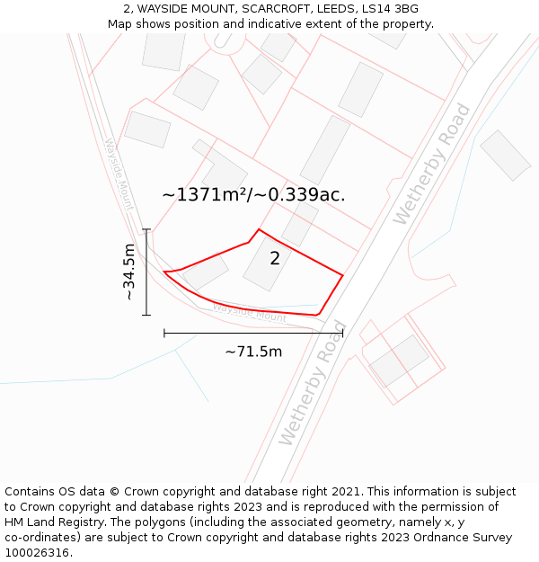 2, WAYSIDE MOUNT, SCARCROFT, LEEDS, LS14 3BG: Plot and title map
