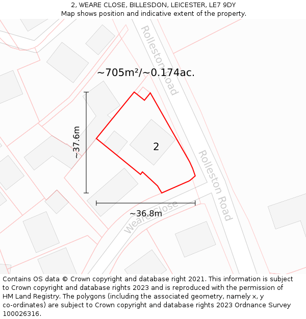 2, WEARE CLOSE, BILLESDON, LEICESTER, LE7 9DY: Plot and title map