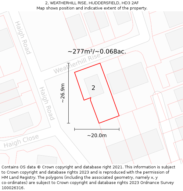 2, WEATHERHILL RISE, HUDDERSFIELD, HD3 2AF: Plot and title map