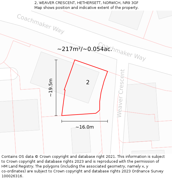 2, WEAVER CRESCENT, HETHERSETT, NORWICH, NR9 3GF: Plot and title map