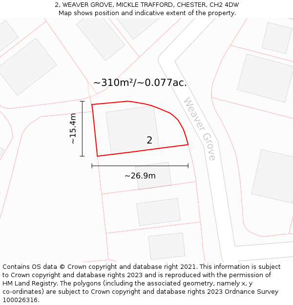 2, WEAVER GROVE, MICKLE TRAFFORD, CHESTER, CH2 4DW: Plot and title map