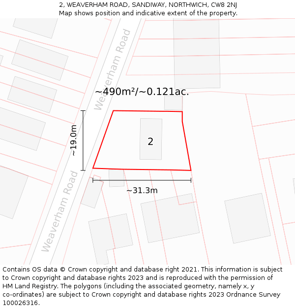 2, WEAVERHAM ROAD, SANDIWAY, NORTHWICH, CW8 2NJ: Plot and title map