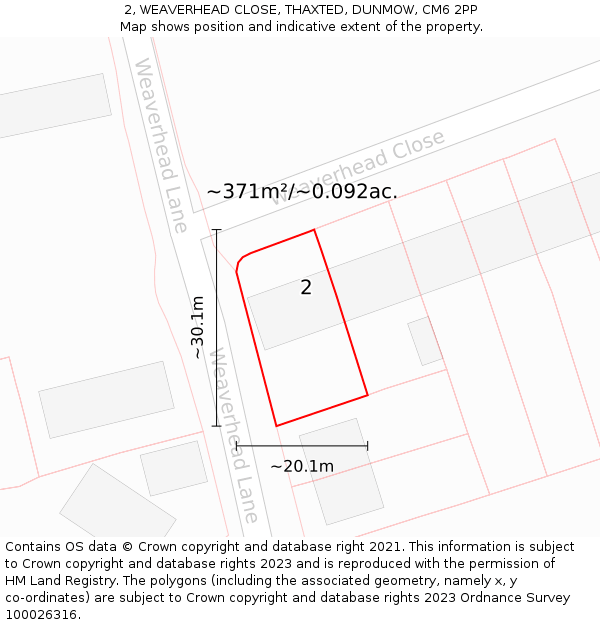 2, WEAVERHEAD CLOSE, THAXTED, DUNMOW, CM6 2PP: Plot and title map