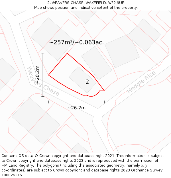 2, WEAVERS CHASE, WAKEFIELD, WF2 9UE: Plot and title map