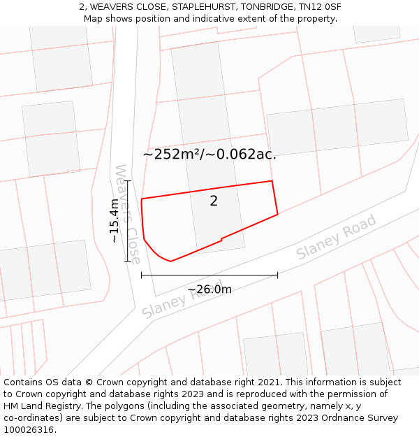 2, WEAVERS CLOSE, STAPLEHURST, TONBRIDGE, TN12 0SF: Plot and title map