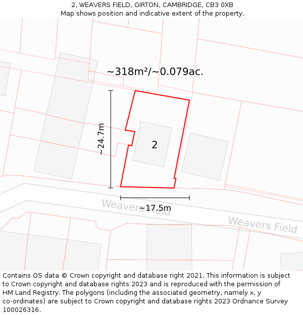 2, WEAVERS FIELD, GIRTON, CAMBRIDGE, CB3 0XB: Plot and title map