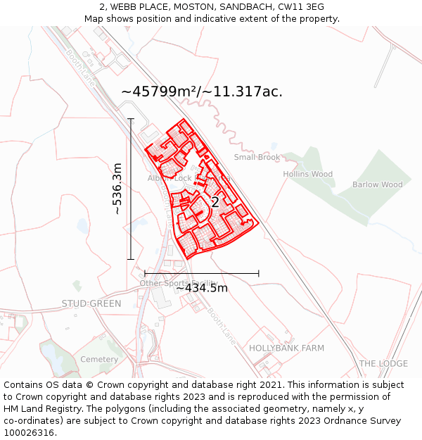 2, WEBB PLACE, MOSTON, SANDBACH, CW11 3EG: Plot and title map