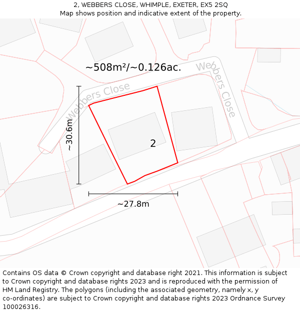 2, WEBBERS CLOSE, WHIMPLE, EXETER, EX5 2SQ: Plot and title map