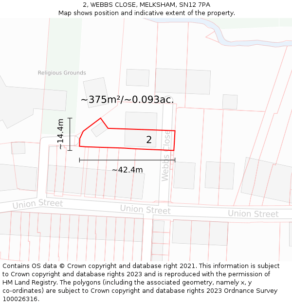 2, WEBBS CLOSE, MELKSHAM, SN12 7PA: Plot and title map