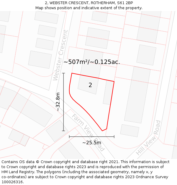 2, WEBSTER CRESCENT, ROTHERHAM, S61 2BP: Plot and title map