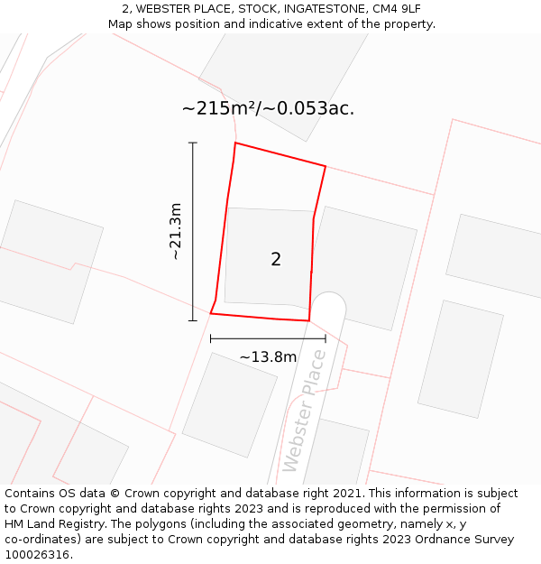 2, WEBSTER PLACE, STOCK, INGATESTONE, CM4 9LF: Plot and title map