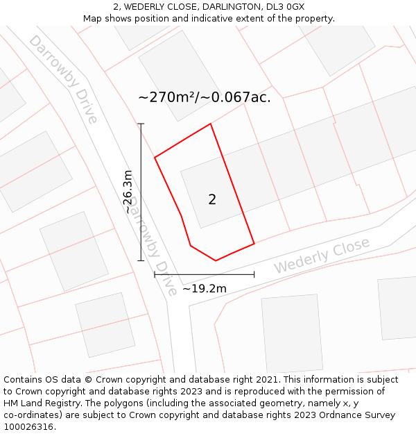 2, WEDERLY CLOSE, DARLINGTON, DL3 0GX: Plot and title map