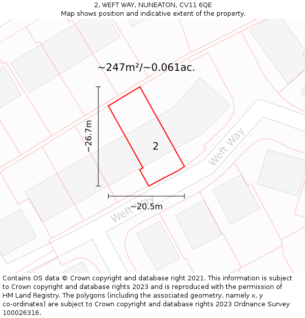 2, WEFT WAY, NUNEATON, CV11 6QE: Plot and title map