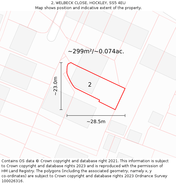 2, WELBECK CLOSE, HOCKLEY, SS5 4EU: Plot and title map