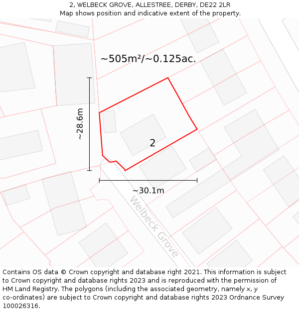 2, WELBECK GROVE, ALLESTREE, DERBY, DE22 2LR: Plot and title map