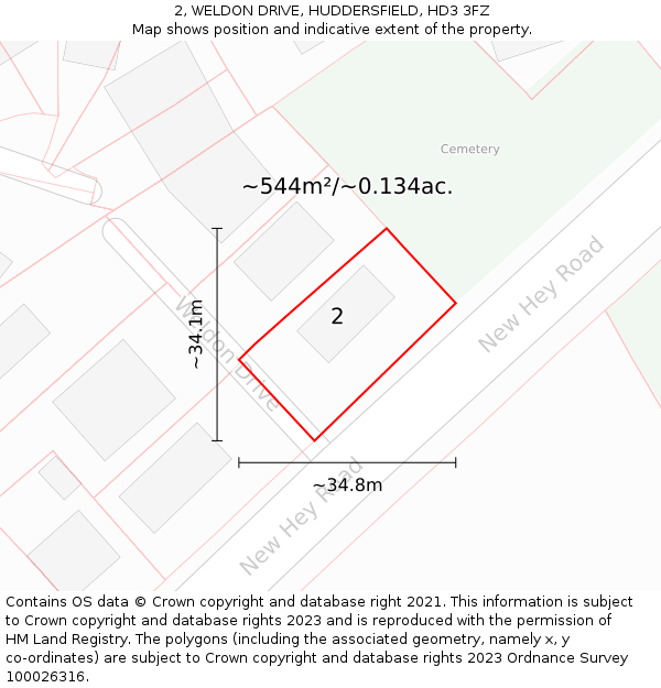 2, WELDON DRIVE, HUDDERSFIELD, HD3 3FZ: Plot and title map