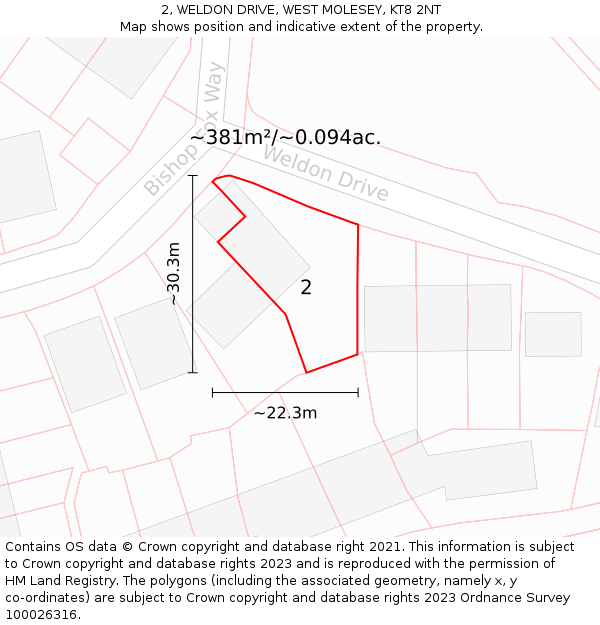 2, WELDON DRIVE, WEST MOLESEY, KT8 2NT: Plot and title map
