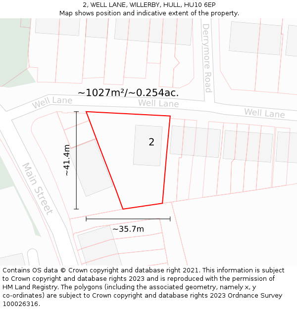 2, WELL LANE, WILLERBY, HULL, HU10 6EP: Plot and title map
