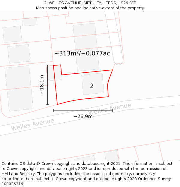 2, WELLES AVENUE, METHLEY, LEEDS, LS26 9FB: Plot and title map