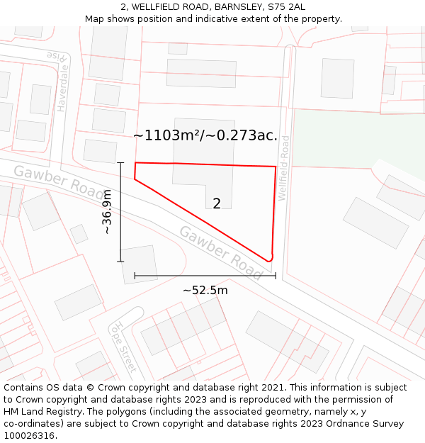 2, WELLFIELD ROAD, BARNSLEY, S75 2AL: Plot and title map