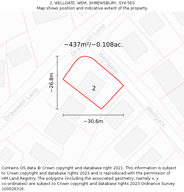 2, WELLGATE, WEM, SHREWSBURY, SY4 5ES: Plot and title map