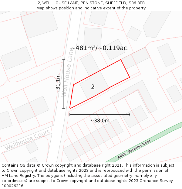 2, WELLHOUSE LANE, PENISTONE, SHEFFIELD, S36 8ER: Plot and title map