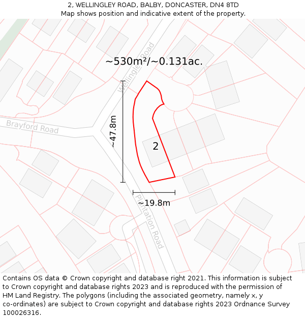 2, WELLINGLEY ROAD, BALBY, DONCASTER, DN4 8TD: Plot and title map