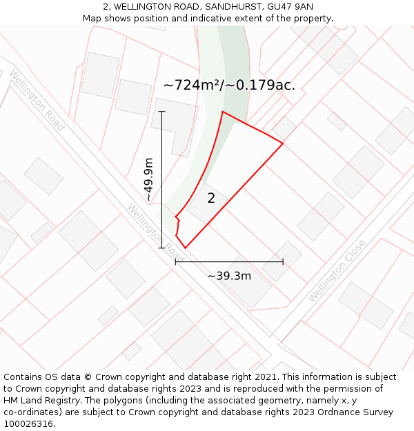 2, WELLINGTON ROAD, SANDHURST, GU47 9AN: Plot and title map