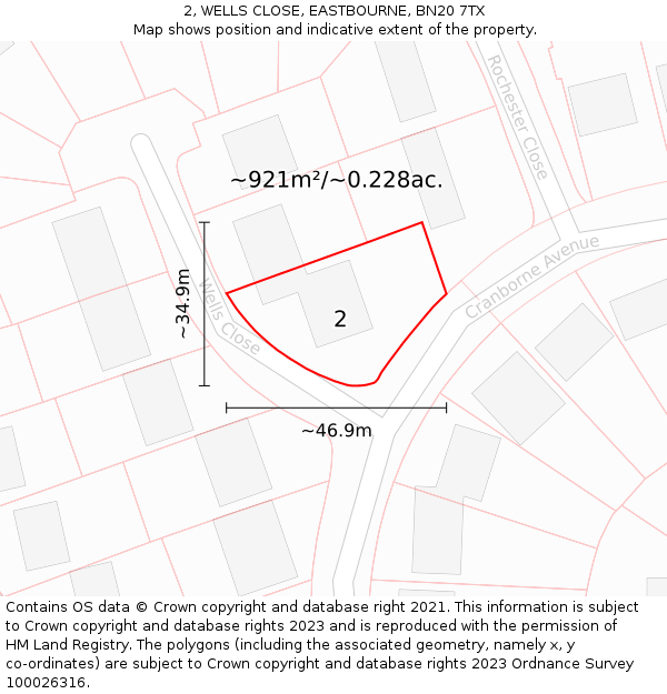 2, WELLS CLOSE, EASTBOURNE, BN20 7TX: Plot and title map