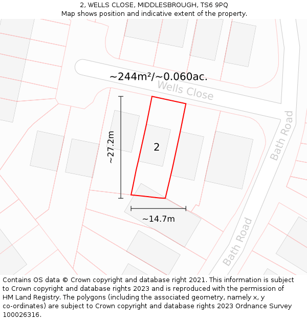 2, WELLS CLOSE, MIDDLESBROUGH, TS6 9PQ: Plot and title map