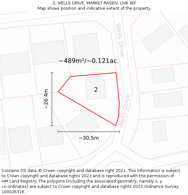 2, WELLS DRIVE, MARKET RASEN, LN8 3EF: Plot and title map