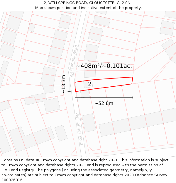 2, WELLSPRINGS ROAD, GLOUCESTER, GL2 0NL: Plot and title map