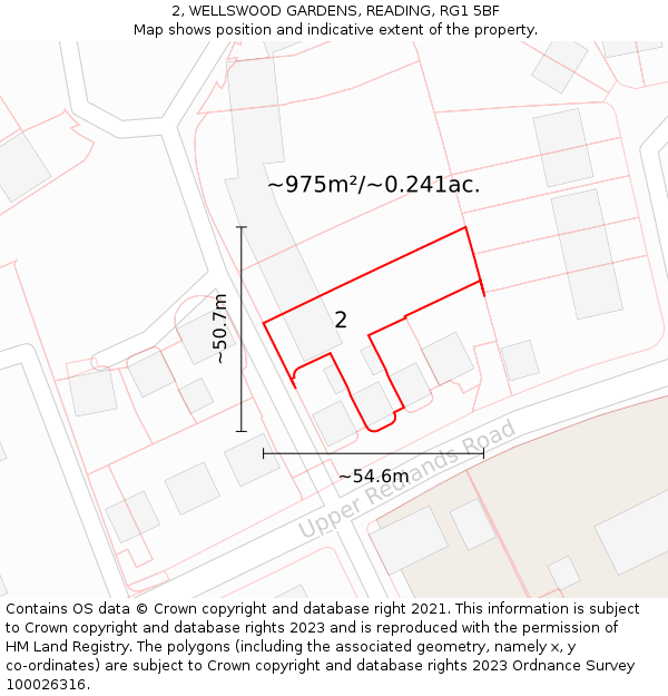 2, WELLSWOOD GARDENS, READING, RG1 5BF: Plot and title map