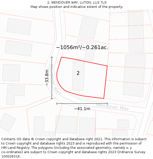 2, WENDOVER WAY, LUTON, LU2 7LS: Plot and title map