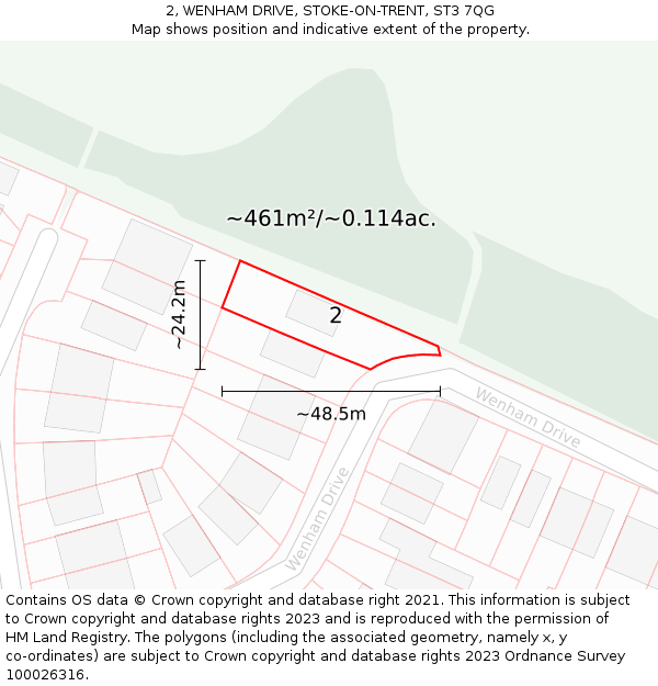 2, WENHAM DRIVE, STOKE-ON-TRENT, ST3 7QG: Plot and title map