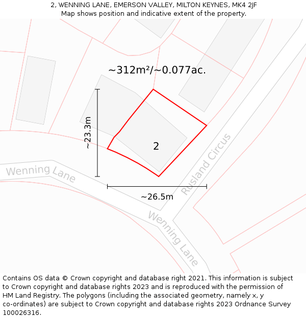 2, WENNING LANE, EMERSON VALLEY, MILTON KEYNES, MK4 2JF: Plot and title map