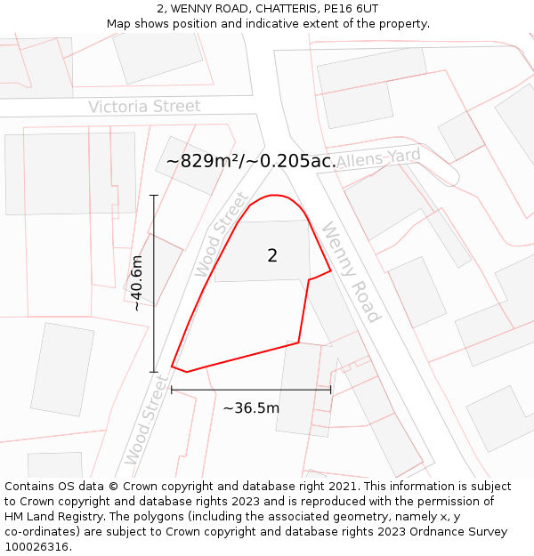 2, WENNY ROAD, CHATTERIS, PE16 6UT: Plot and title map