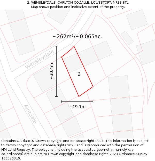 2, WENSLEYDALE, CARLTON COLVILLE, LOWESTOFT, NR33 8TL: Plot and title map