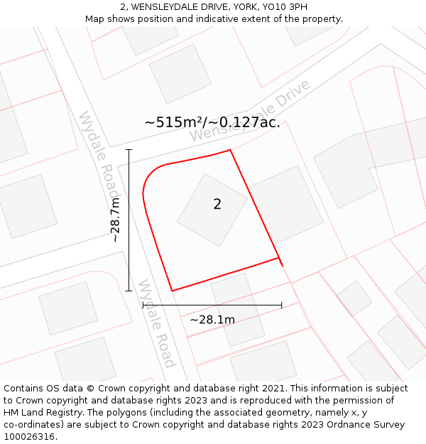 2, WENSLEYDALE DRIVE, YORK, YO10 3PH: Plot and title map