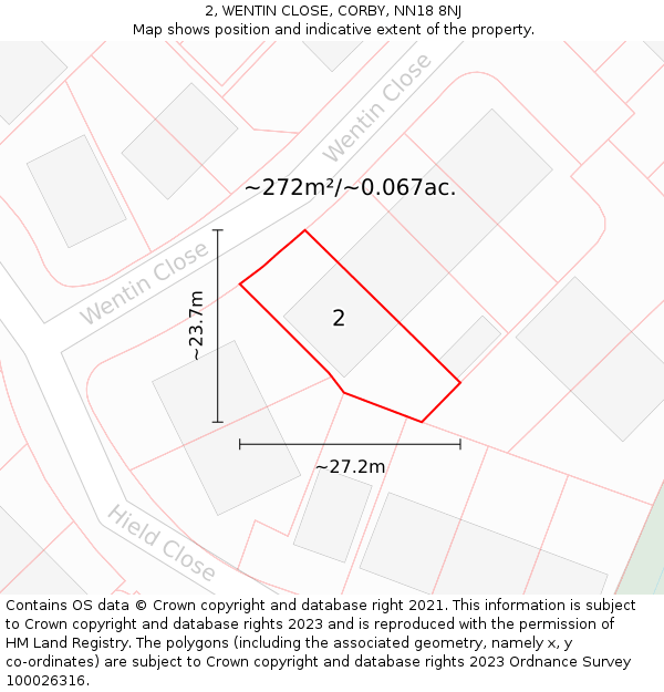 2, WENTIN CLOSE, CORBY, NN18 8NJ: Plot and title map