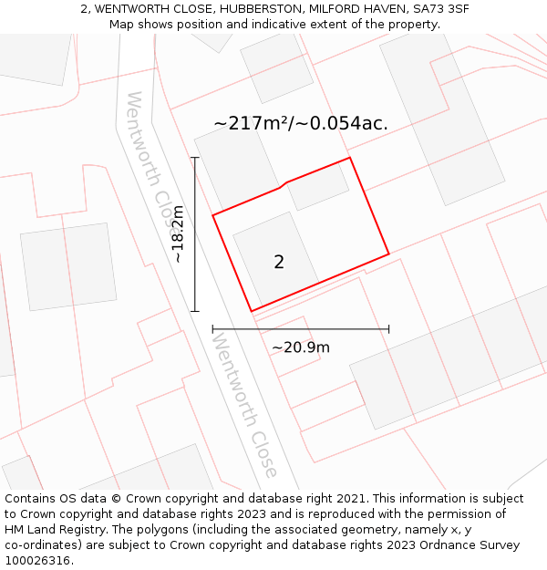2, WENTWORTH CLOSE, HUBBERSTON, MILFORD HAVEN, SA73 3SF: Plot and title map