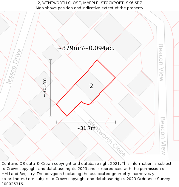 2, WENTWORTH CLOSE, MARPLE, STOCKPORT, SK6 6PZ: Plot and title map