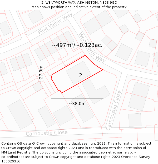 2, WENTWORTH WAY, ASHINGTON, NE63 9GD: Plot and title map