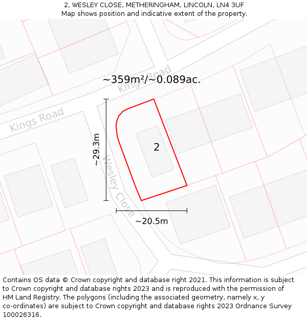 2, WESLEY CLOSE, METHERINGHAM, LINCOLN, LN4 3UF: Plot and title map