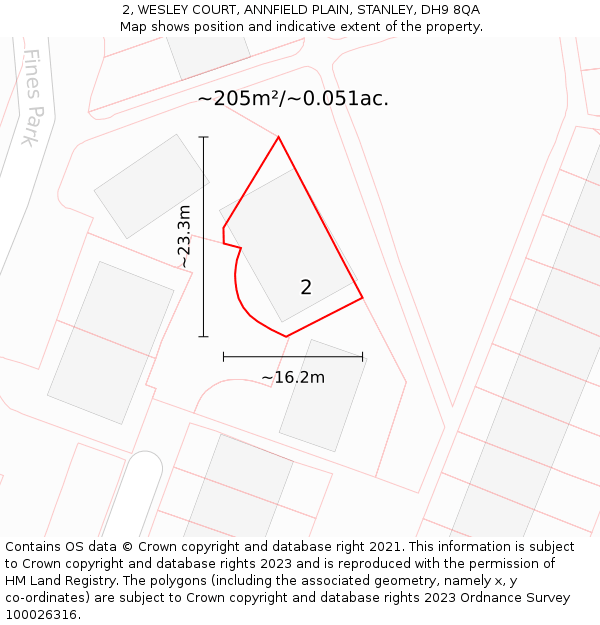 2, WESLEY COURT, ANNFIELD PLAIN, STANLEY, DH9 8QA: Plot and title map