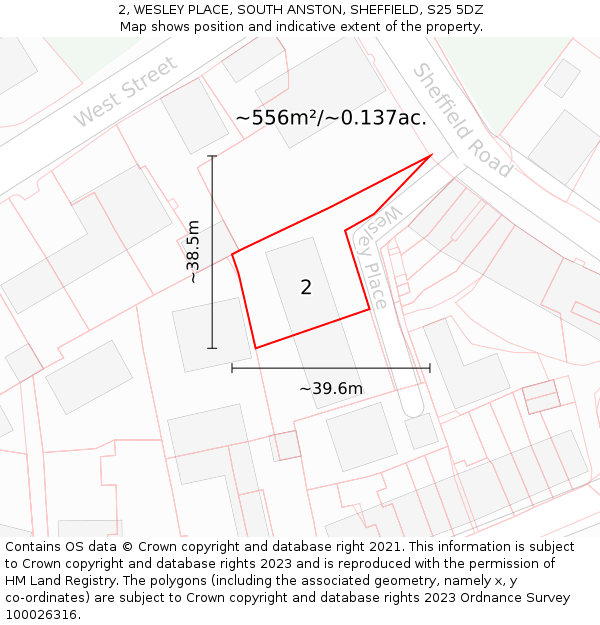 2, WESLEY PLACE, SOUTH ANSTON, SHEFFIELD, S25 5DZ: Plot and title map